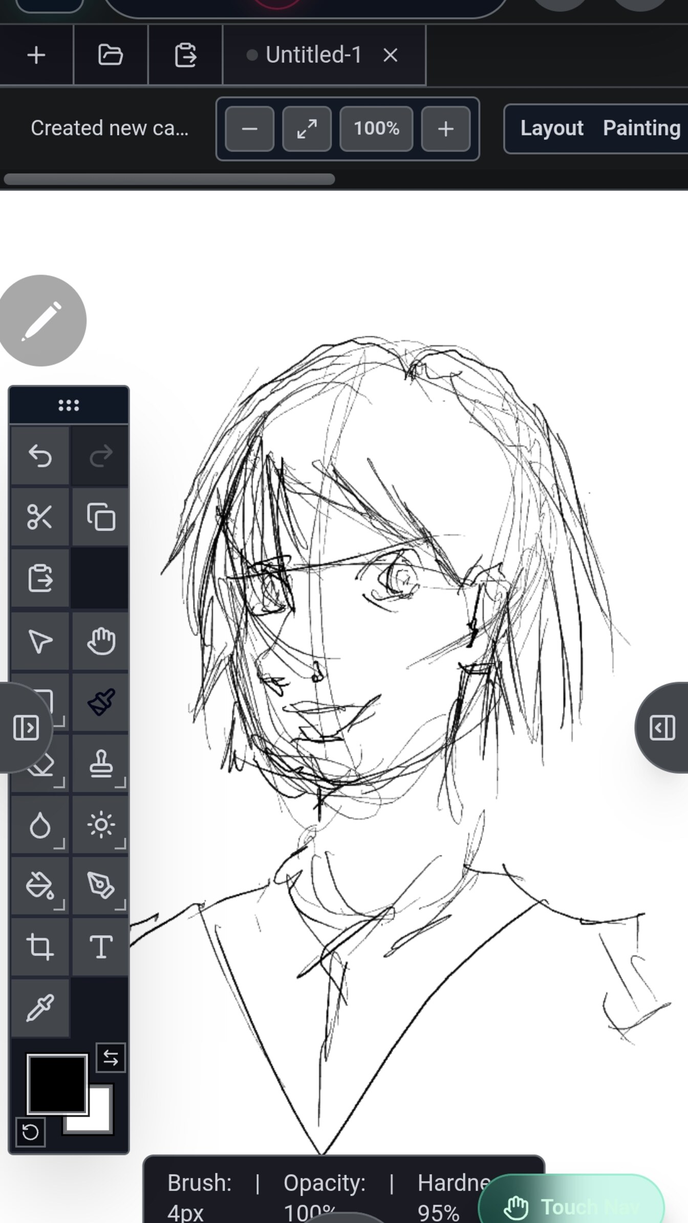 A rough pencil sketch of a portrait in the Signal Loom Image editor