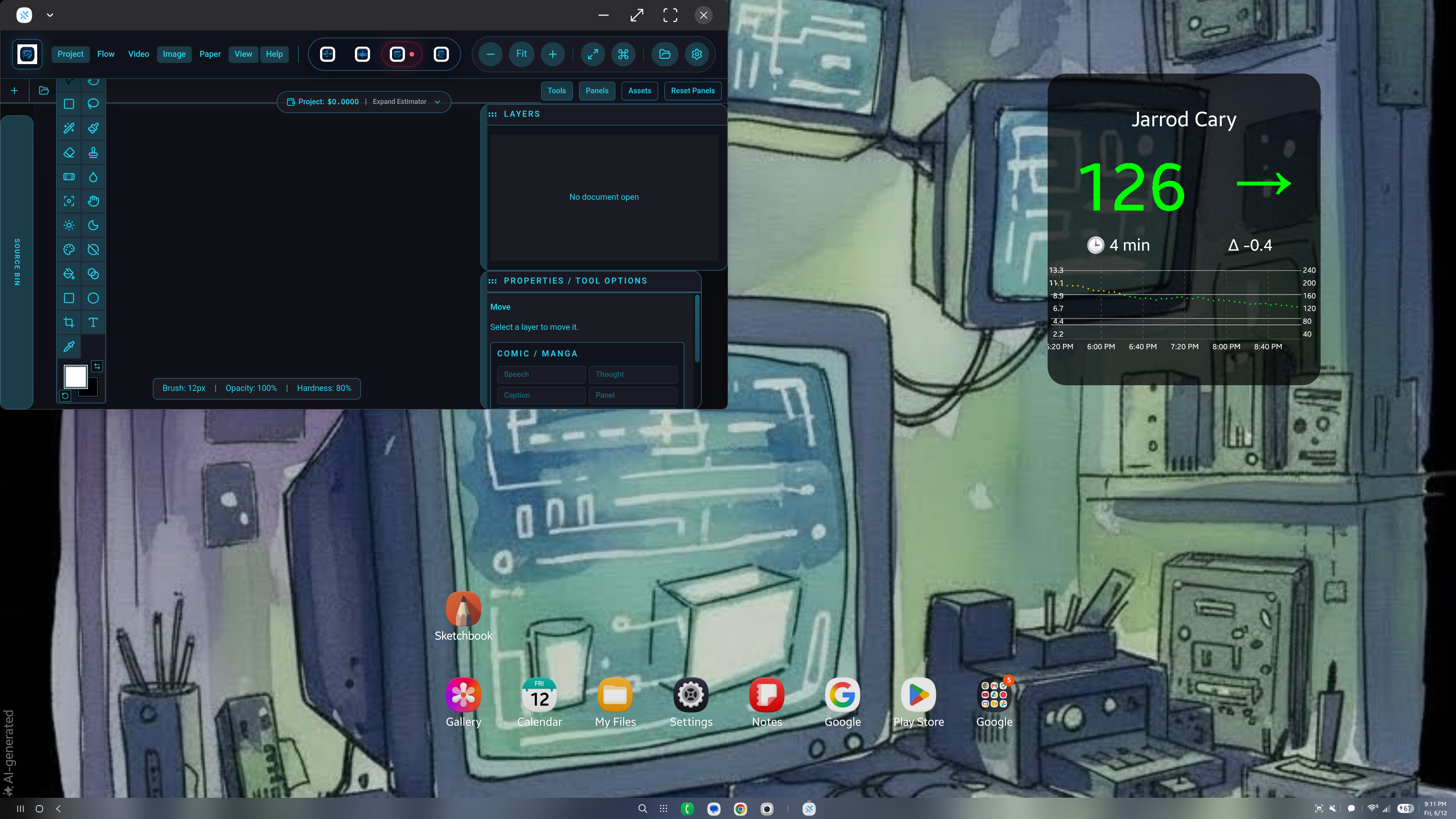 Image workspace in Samsung DeX showing persistent panels and large canvas