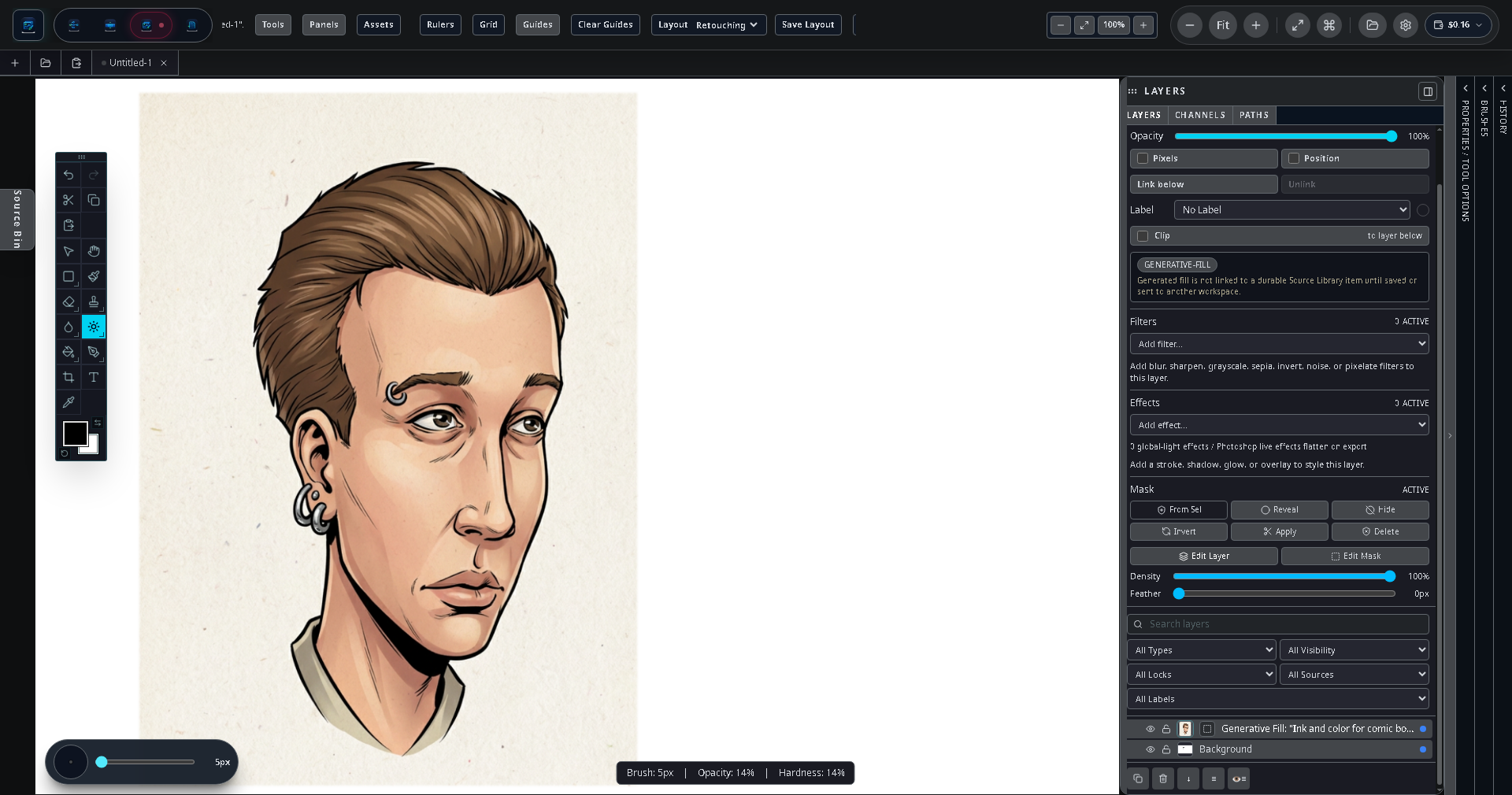 Generative fill applied to a region on the desktop Image workspace