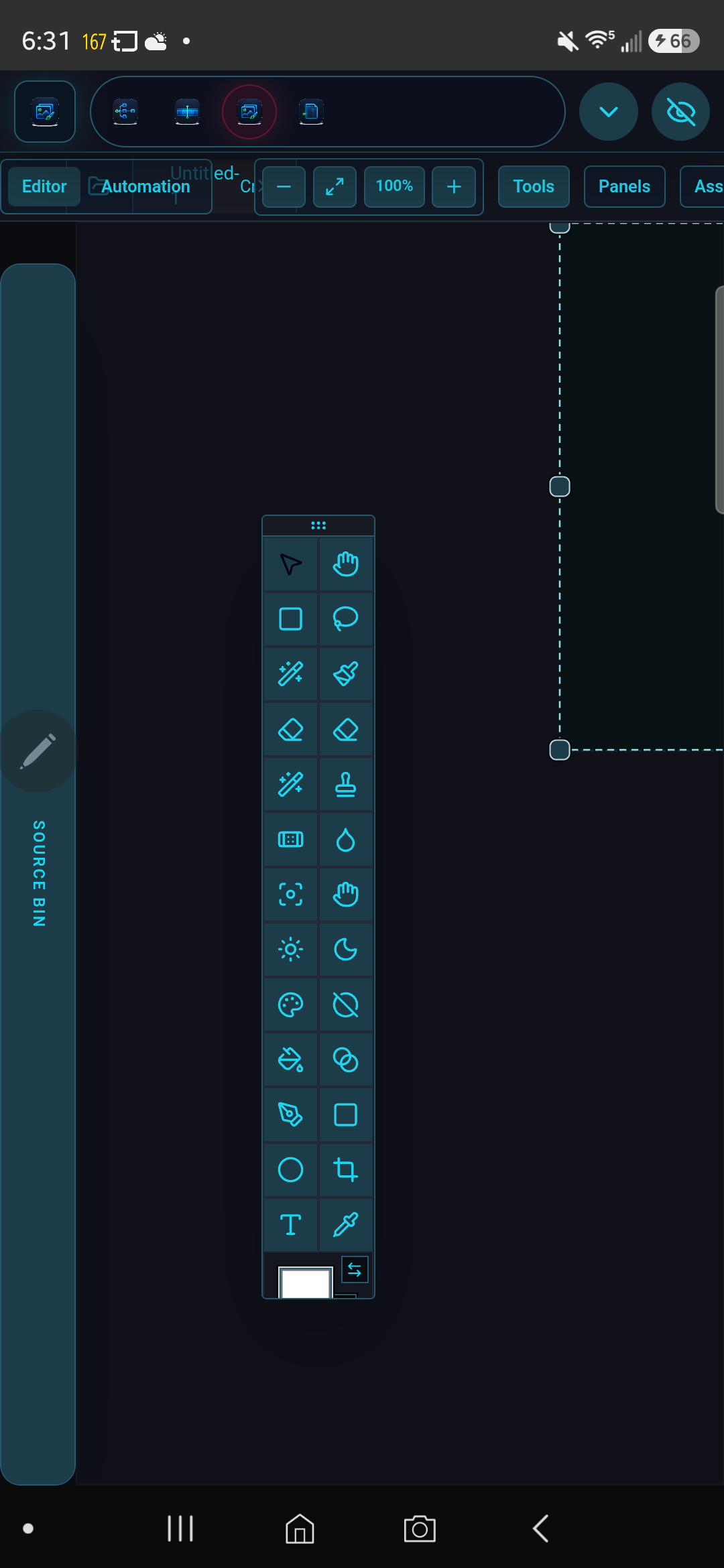 Signal Loom phone interface in portrait mode showing the workspace chrome